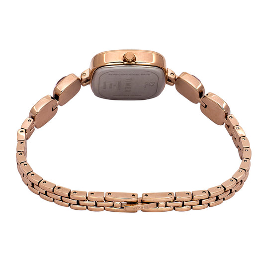 Timex TWEL21002 Quartz Analog Pink Square Dial Rose Gold-Tone Brass Bracelet Watch For Female