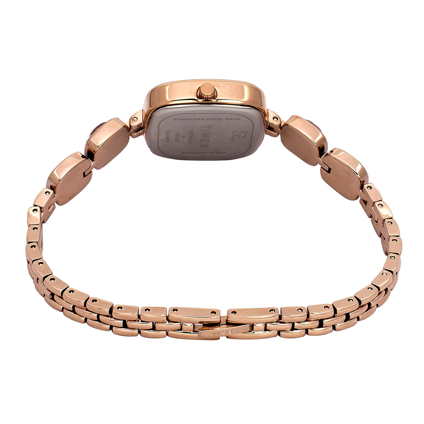 Timex TWEL21002 Quartz Analog Pink Square Dial Rose Gold-Tone Brass Bracelet Watch For Female
