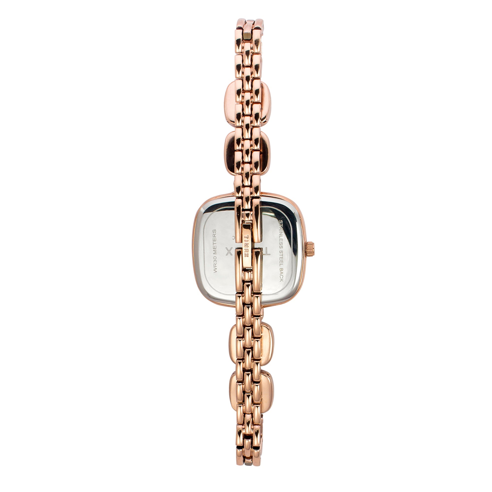 Timex TWEL21002 Quartz Analog Pink Square Dial Rose Gold-Tone Brass Bracelet Watch For Female