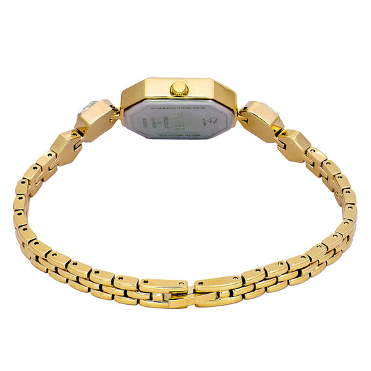 Timex TWEL21100 Quartz Analog Mother-of-Pearl White Octagonal Dial Gold-Tone Brass Bracelet Watch For Female
