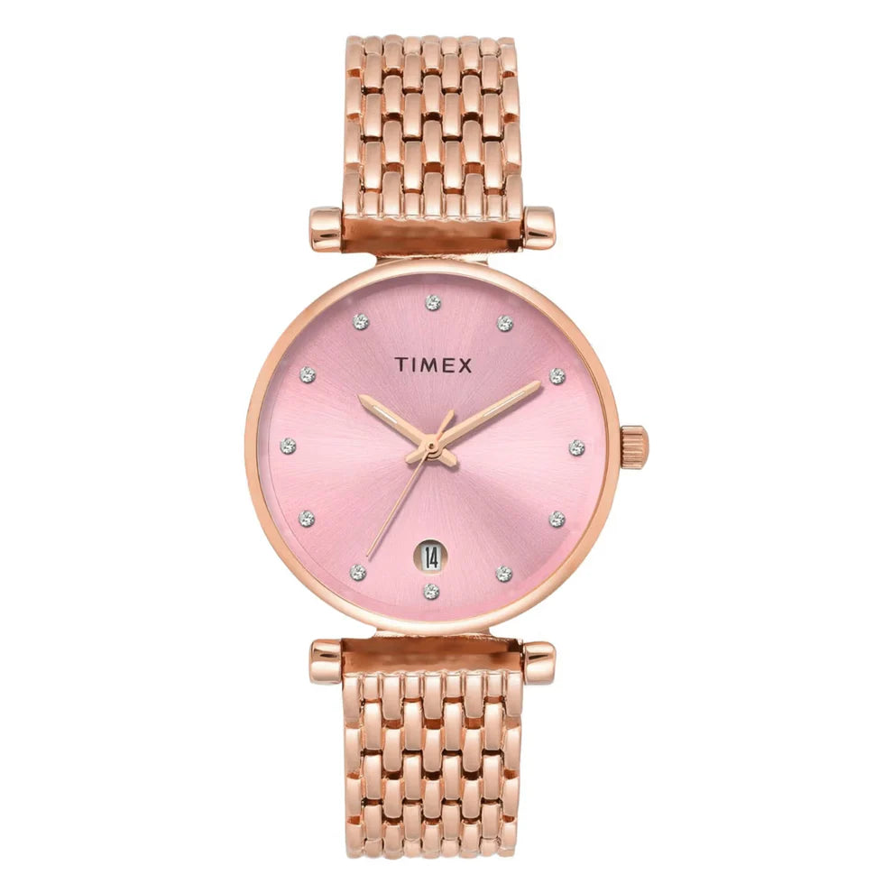 Timex TWEL21601 Rose Gold/Pink Dial Women’s Analog Stainless Steel Watch