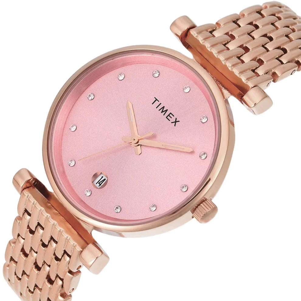 Timex TWEL21601 Rose Gold/Pink Dial Women’s Analog Stainless Steel Watch