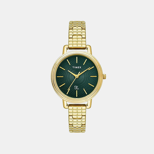Timex TWEL23900 Quartz Analog Green Round Dial Gold-Tone Brass Bracelet Watch For Female