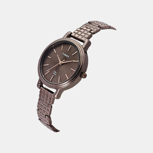 Timex TWEL23903 Brown Dial Analog Watch for Women, Quartz, Stylish Metal Strap