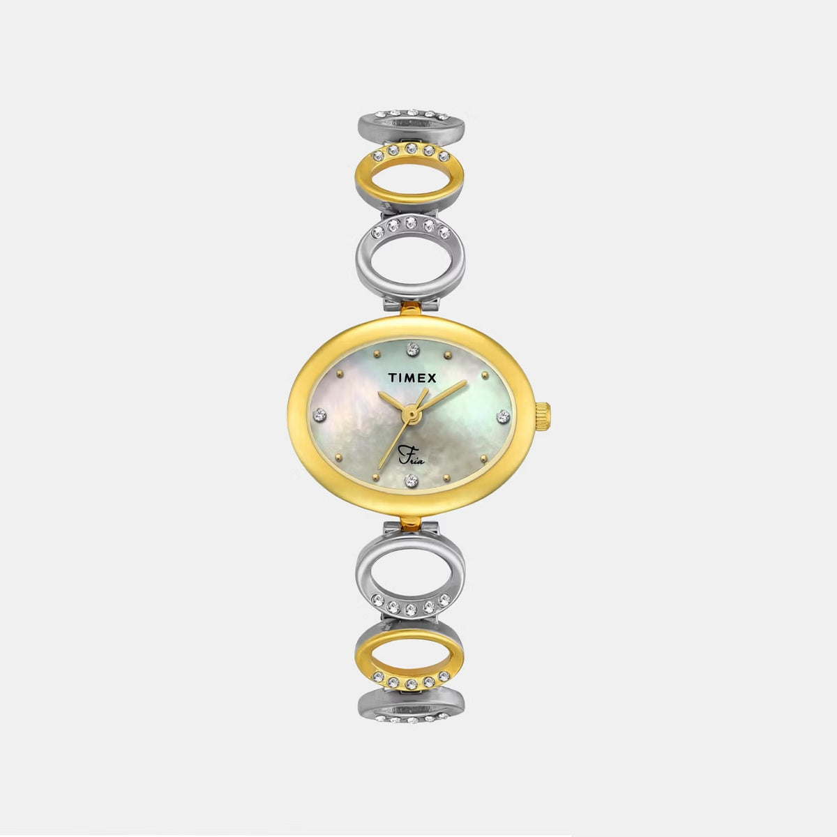 Timex TWEL24000 Quartz Analog Mother-of-Pearl White Round Dial Gold-Tone Brass Bracelet Watch For Female
