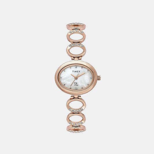 Timex TWEL24002 Quartz Analog Mother-of-Pearl Oval Dial Rose-Gold Brass Bracelet Watch For Female