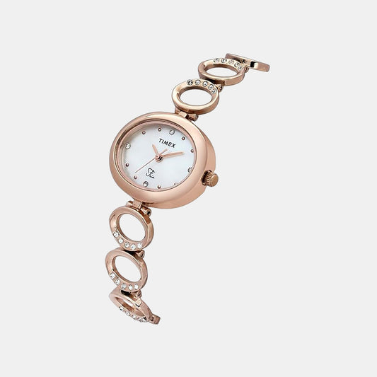 Timex TWEL24002 Quartz Analog Mother-of-Pearl Oval Dial Rose-Gold Brass Bracelet Watch For Female