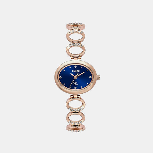Timex TWEL24003 Quartz Analog Blue Oval Dial Rose-Gold Bracelet Watch For Female