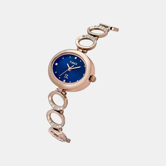 Timex TWEL24003 Quartz Analog Blue Oval Dial Rose-Gold Bracelet Watch For Female
