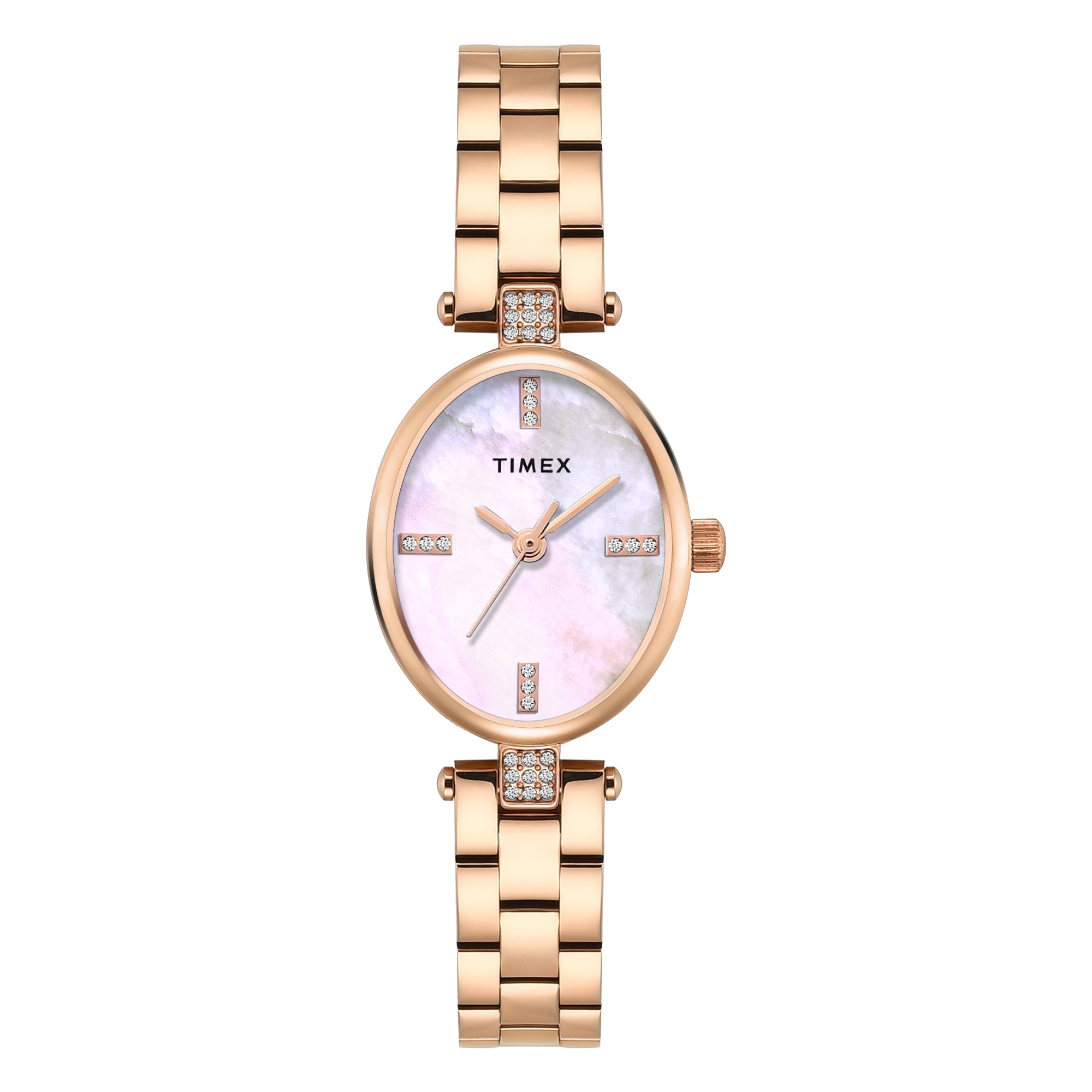 Timex TWEL27200 Quartz Analog White Oval Dial Rose Gold Brass Women's Watch
