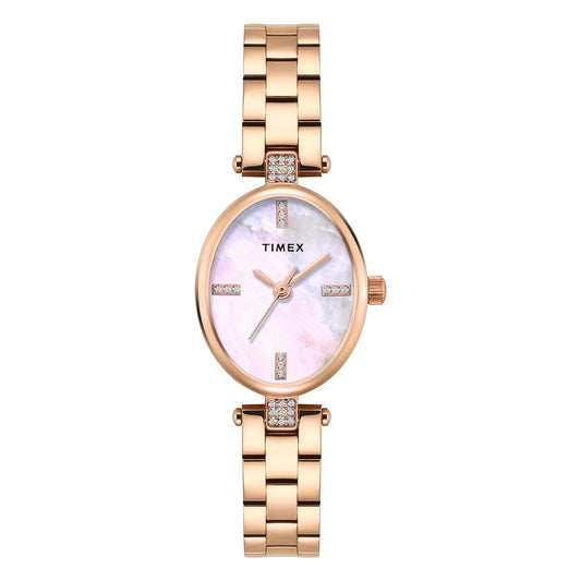Timex TWEL27200 Quartz Analog White Oval Dial Rose Gold Brass Women's Watch
