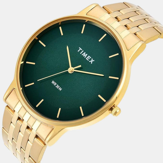 Timex TWTG12004 Quartz Analog Green Round Dial Gold-Tone Stainless Steel Bracelet Watch For Men
