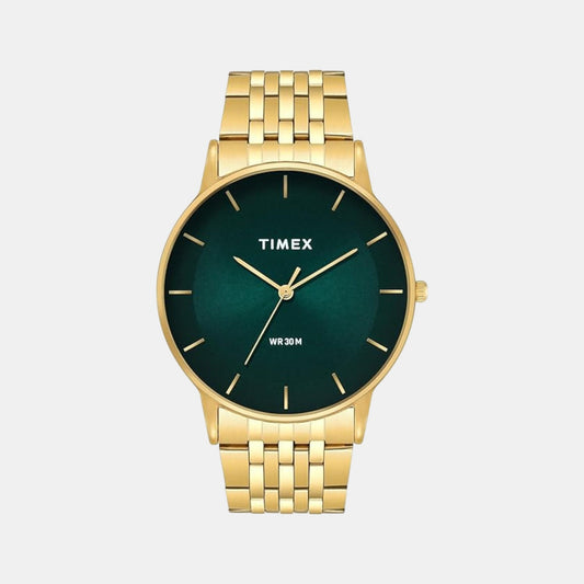 Timex TWTG12004 Quartz Analog Green Round Dial Gold-Tone Stainless Steel Bracelet Watch For Men