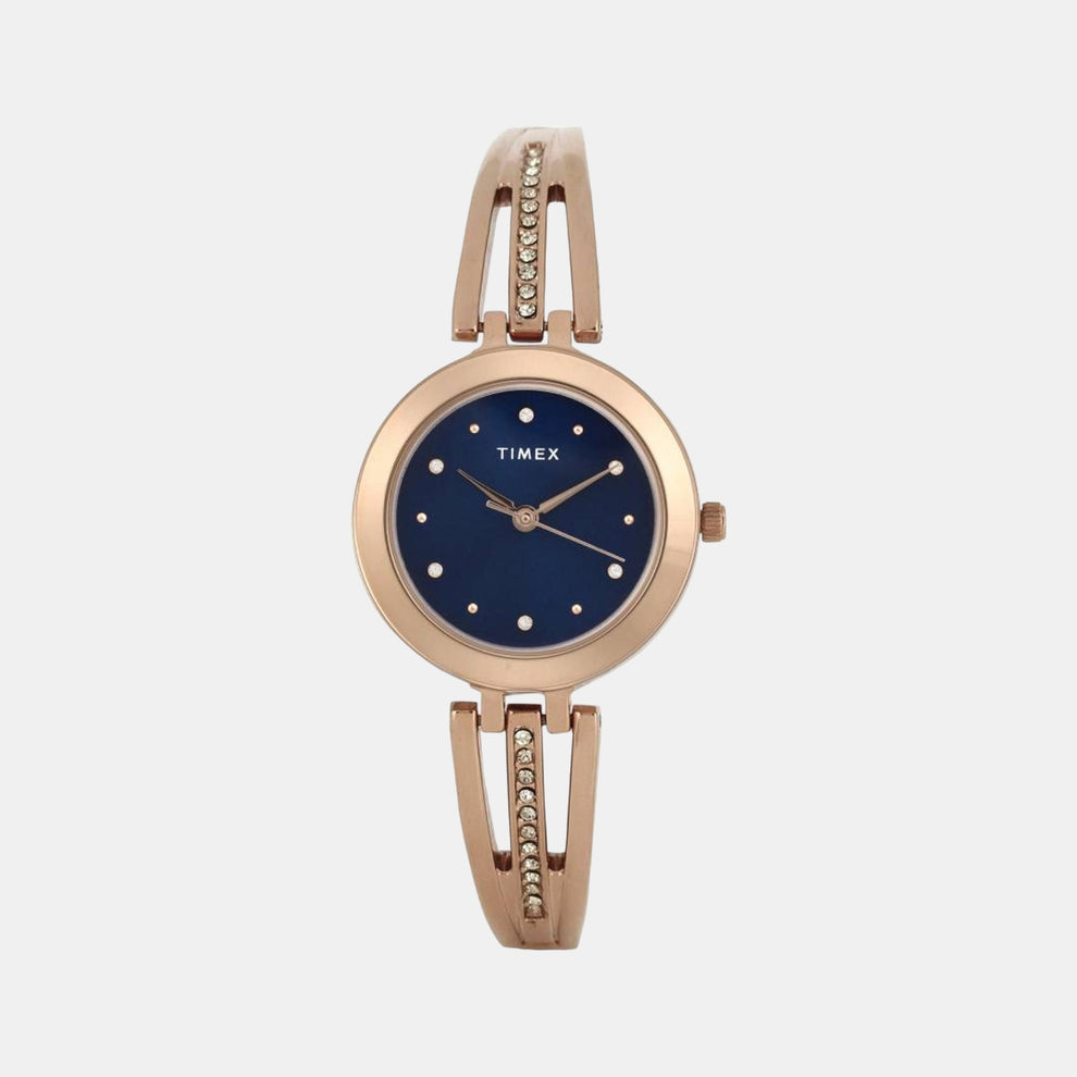 Timex TWTL10302 Women’s Blue Dial Rose‑Gold Stainless Steel Analog Watch