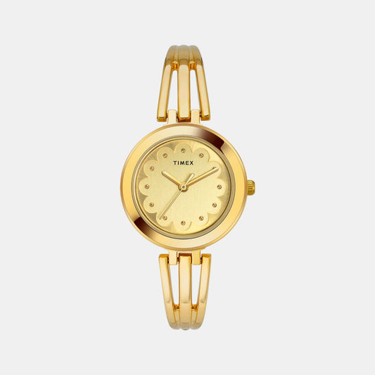 Timex TWTL10311 Champagne Dial Brass Bracelet Analog Women Watch – Round Case, Quartz Movement