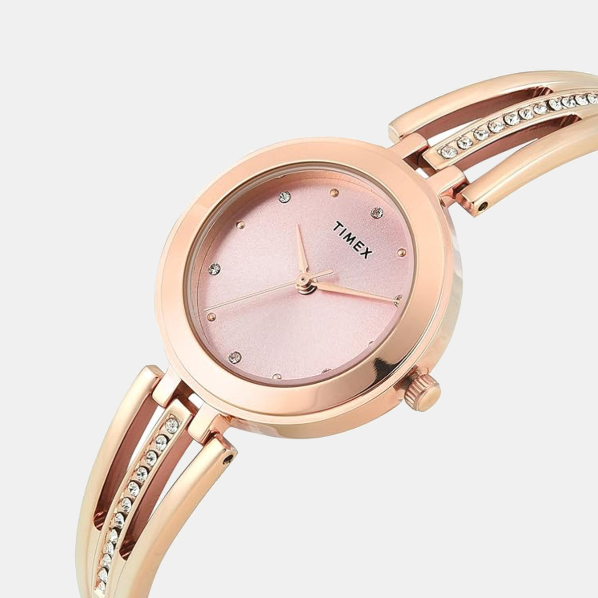 Timex TWTL10323 Pink Round Dial Analog Watch for Women – Rose Gold Brass Strap, 29.5 mm Case
