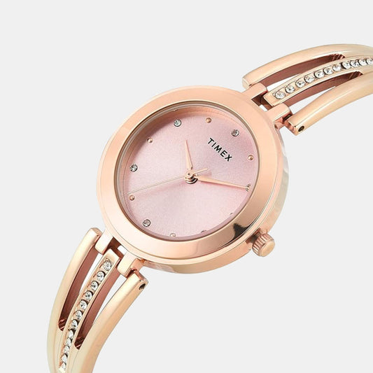 Timex TWTL10323 Pink Round Dial Analog Watch for Women – Rose Gold Brass Strap, 29.5 mm Case