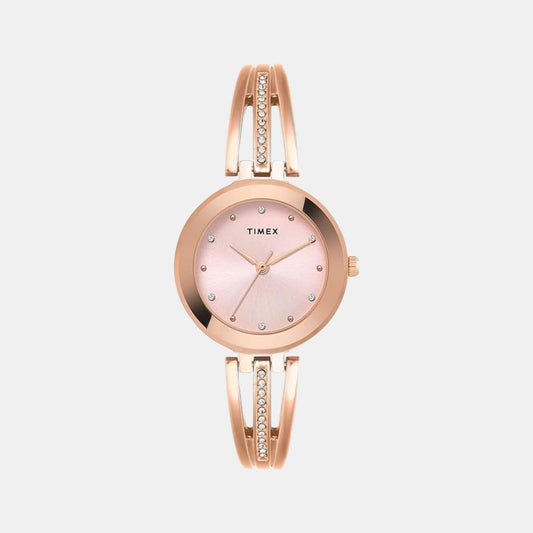 Timex TWTL10323 Pink Round Dial Analog Watch for Women – Rose Gold Brass Strap, 29.5 mm Case