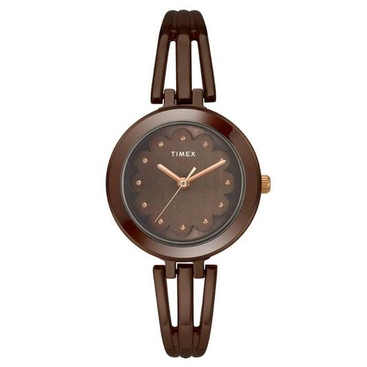 Timex TWTL10313 Brown Dial Brass Strap Analog Women Watch – Round Case, Quartz Movement
