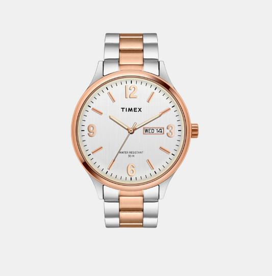 Timex TWEG18423 Silver Dial Two‑Tone Stainless Steel Bracelet Analog Men Watch – Round Case, Quartz Movement