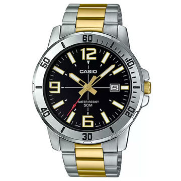Casio A1735 Enticer Black Analog Two-Tone Stainless Steel Men's Watch