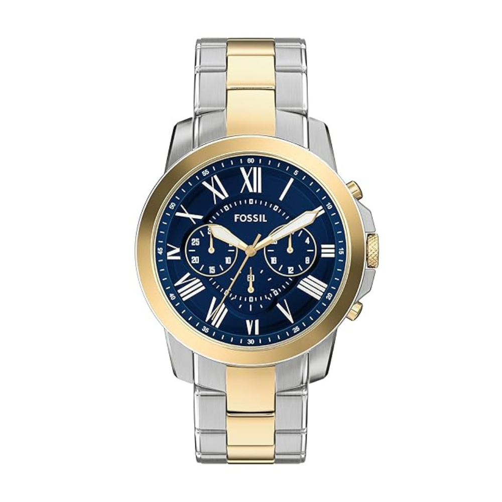Fossil FS6132I Men's Quartz Chronograph Watch Blue Dial Two-Tone Stainless Steel Strap