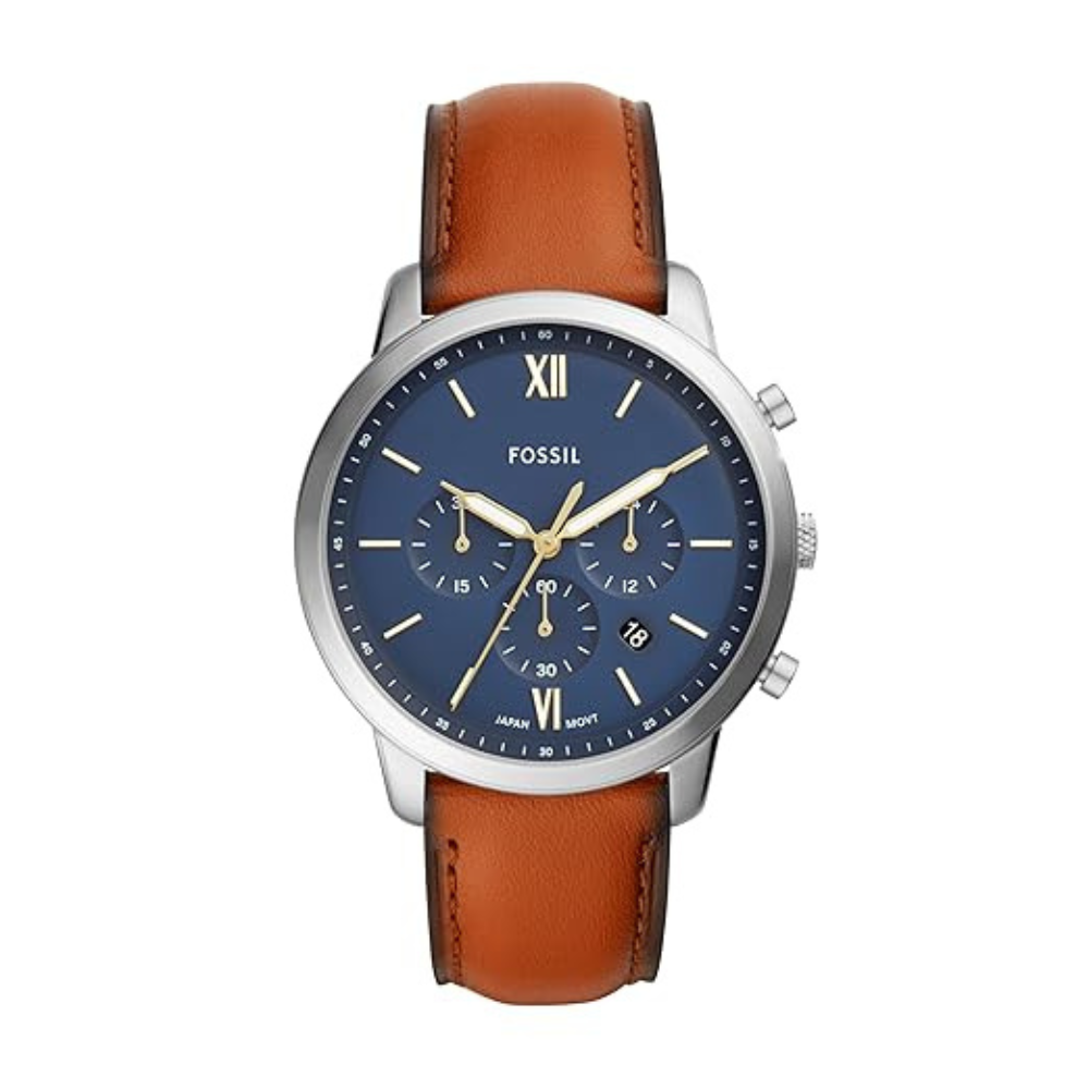 Fossil FS5453 Men's Quartz Chronograph Watch Blue Dial Brown Leather Strap
