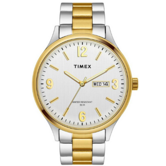 Timex TWEG18422 Silver Dial Two‑Tone Stainless Steel Bracelet Analog Men Watch – Round Case, Quartz Movement