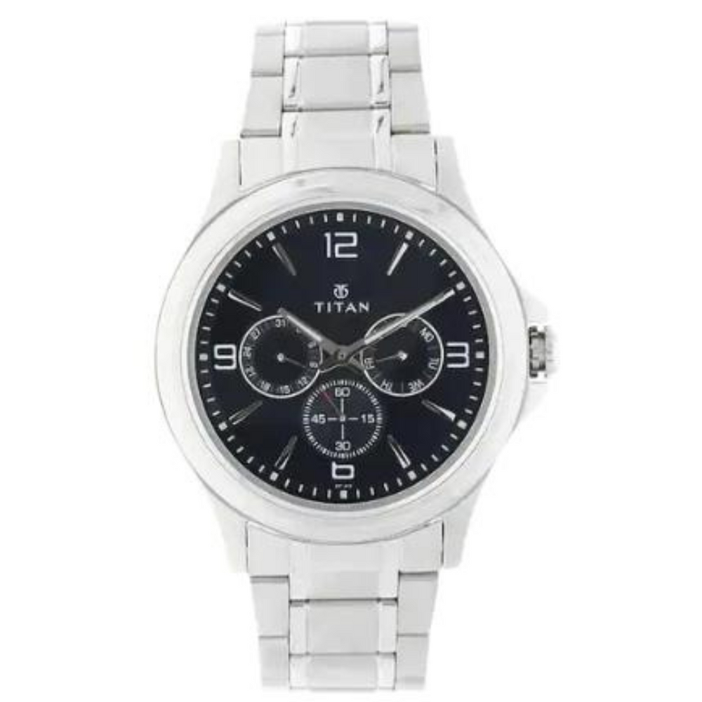 Titan 1698SM02 Men Blue Dial Stainless Steel Strap Quartz Multifunction Watch