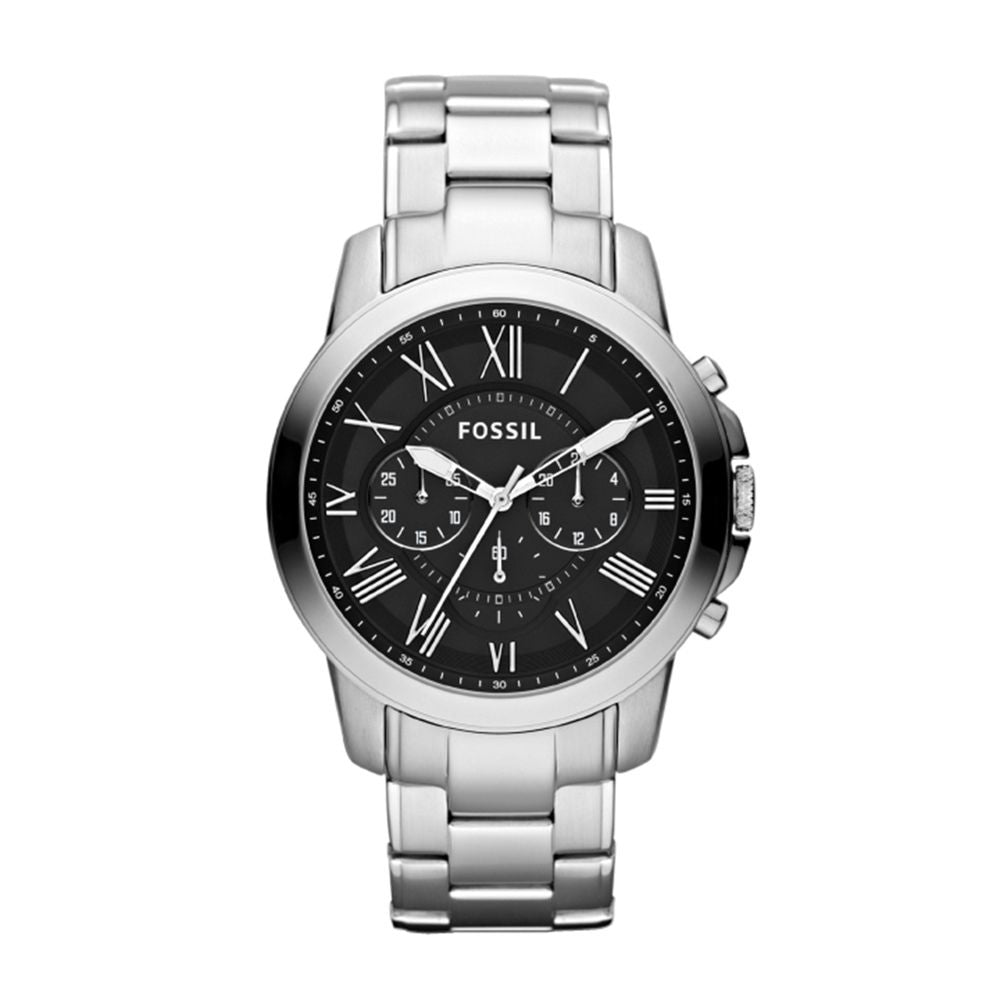 Fossil FS4736IE Men's Quartz Chronograph Watch Black Dial Silver Stainless Steel Strap