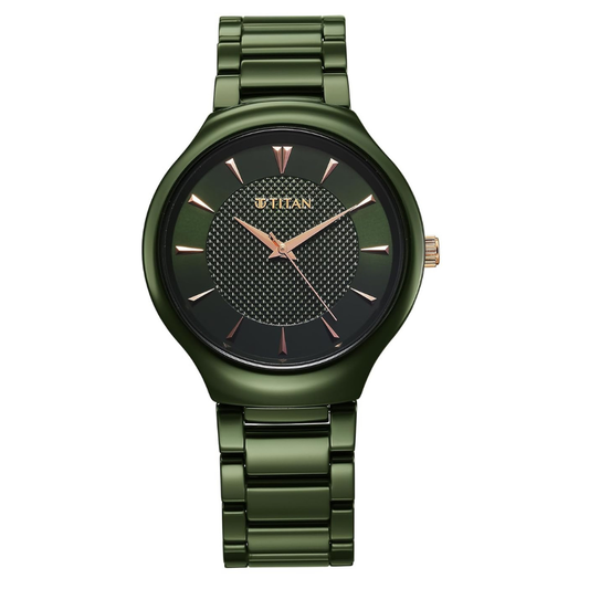 Titan 90014KC03 Regalia Ceramics Quartz Analog Green Dial Ceramic Strap Men's Watch