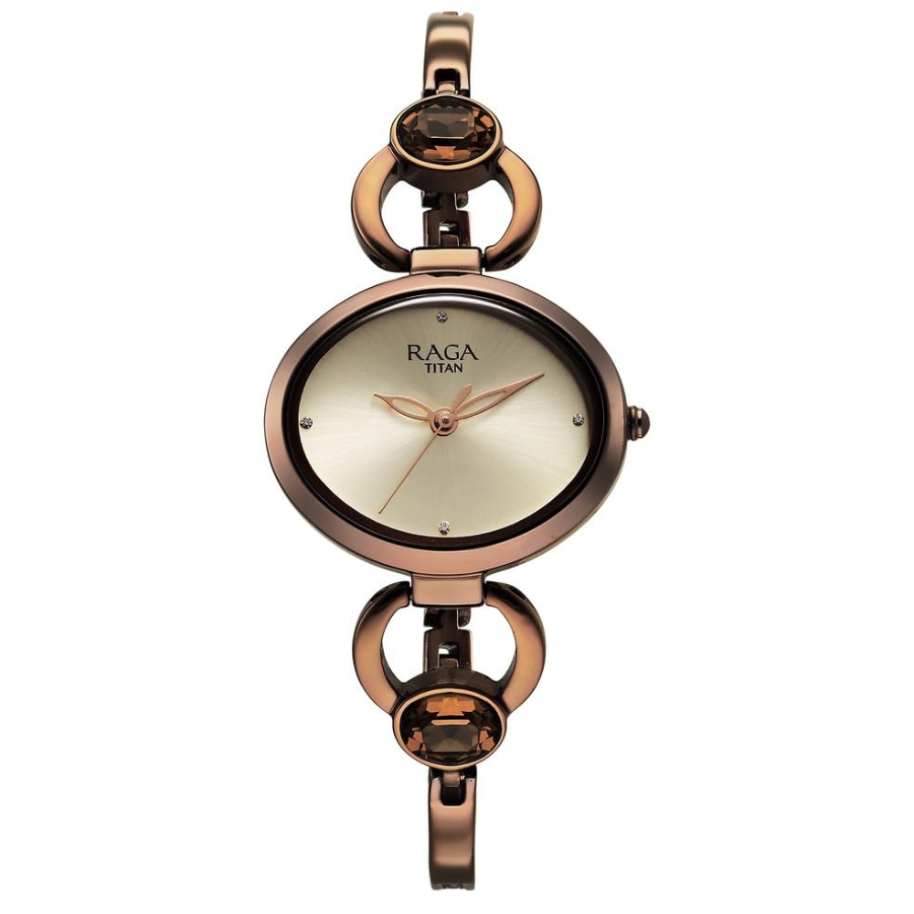 Titan NU2621QM02 Raga Viva Champagne Dial Women's Brown Metal Analog Watch