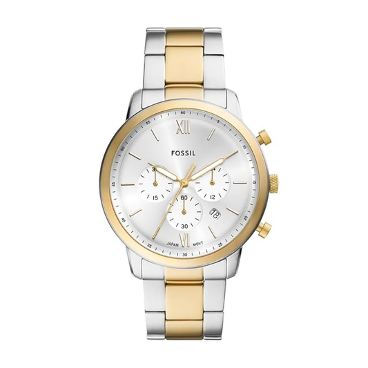 Fossil FS6112I Men's Quartz Chronograph Watch Silver Dial Two-Tone Stainless Steel Strap