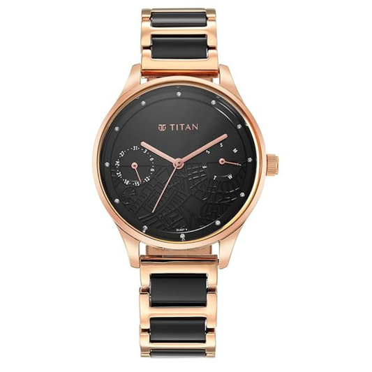 Titan 2670WD01 Purple Acetate Black Dial Day & Date Women's Two-Tone Analog Watch