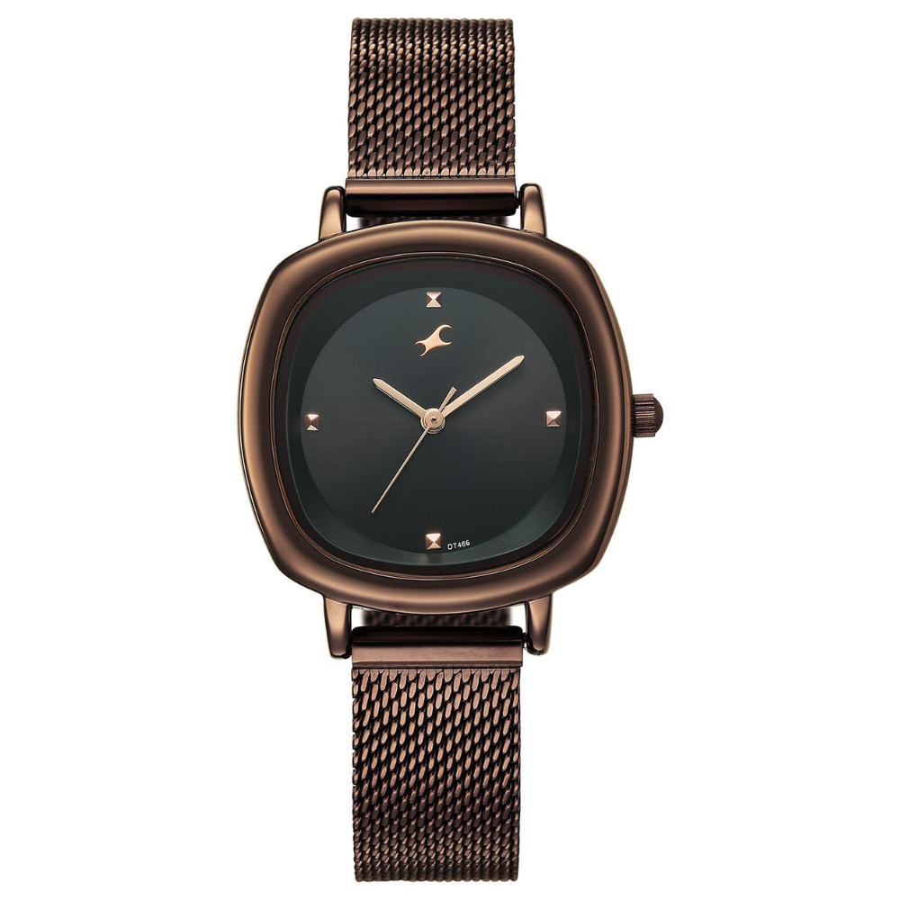 Fastrack 68065QM02 Stunners Quartz Analog Black Dial Brown Stainless Steel Strap Girls Watch