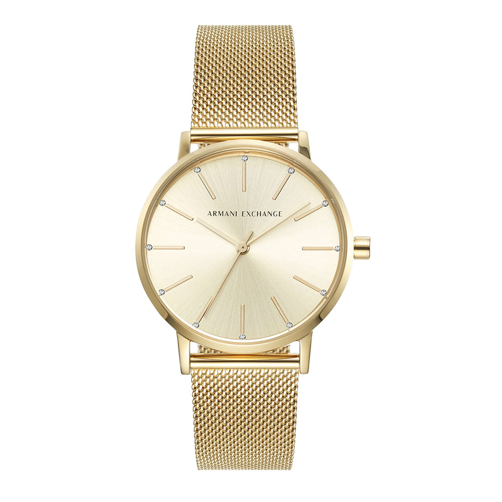 Armani Exchange AX5536 Women’s Analog Gold Sunray Dial Stainless Steel Mesh Bracelet Watch