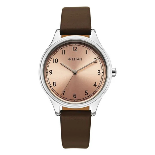Titan 2781SL01 Workwear Rose Gold Dial Women's Brown Leather Analog Watch