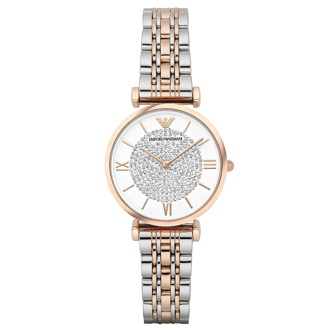 Emporio Armani AR1926I Gianni T-Bar Women's White Dial Two-Tone Rose Gold Stainless Steel Watch