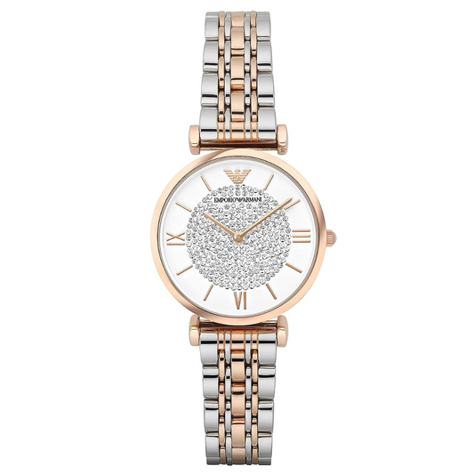 Emporio Armani AR1926I Gianni T-Bar Women's White Dial Two-Tone Rose Gold Stainless Steel Watch