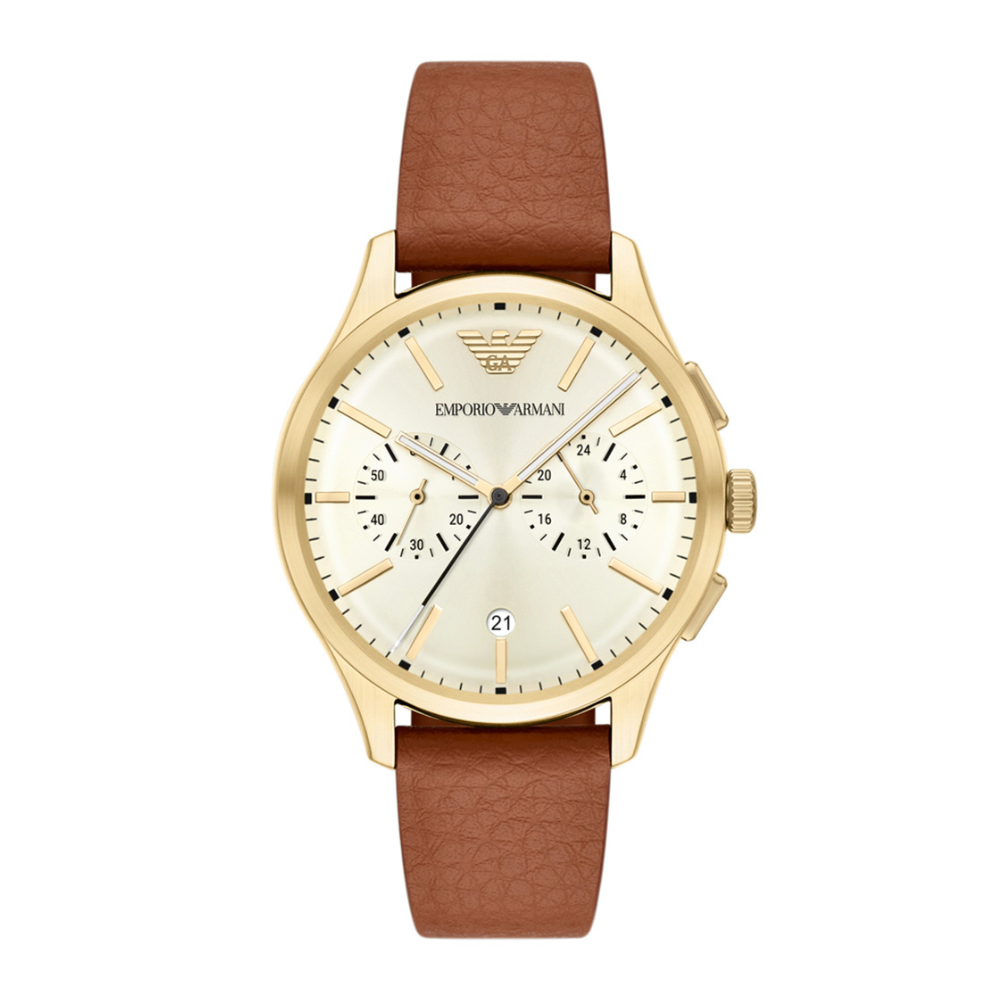 Emporio Armani AR11714I Dario Men's Cream Dial Brown Strap Chronograph Watch