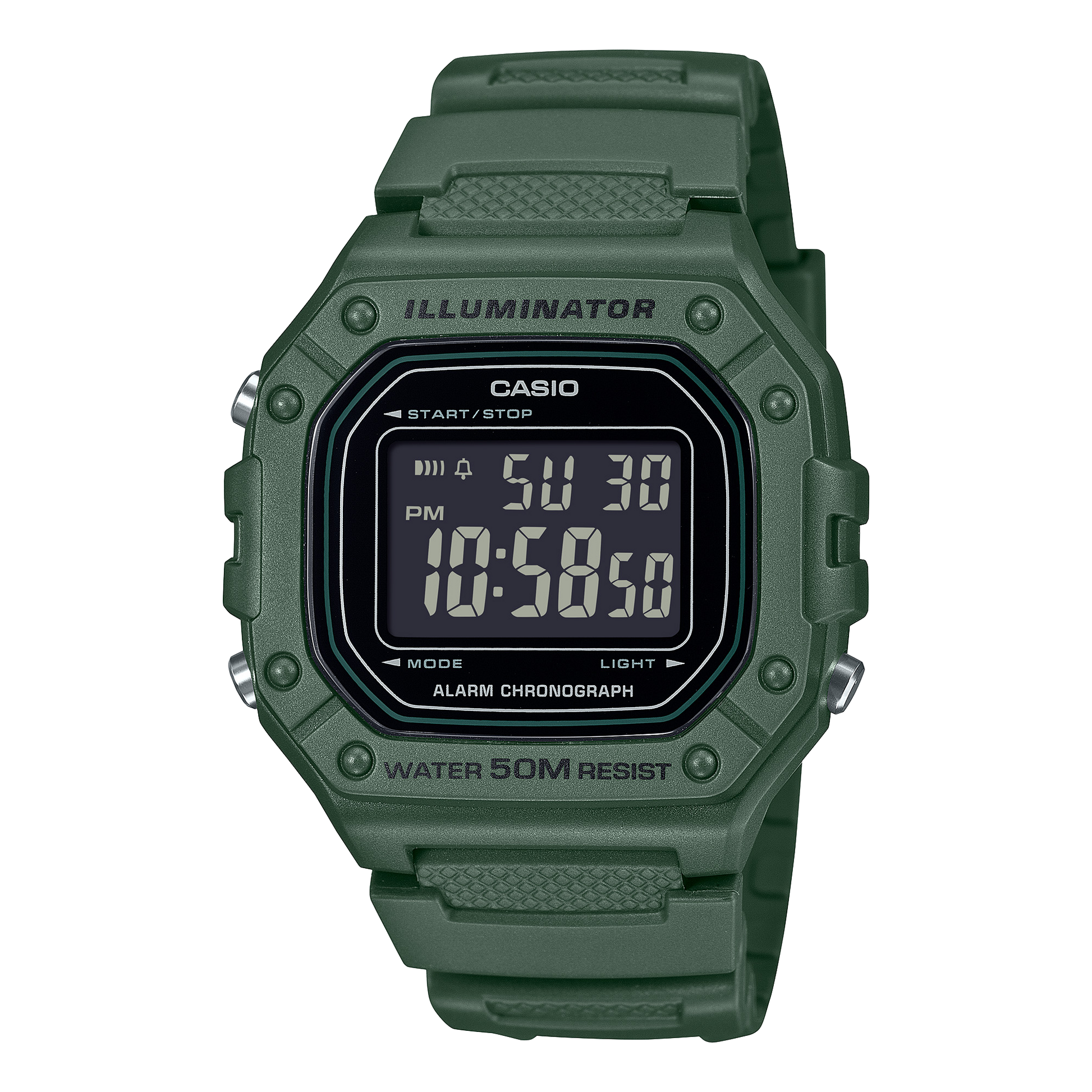 Casio D394 digital watch front view black dial