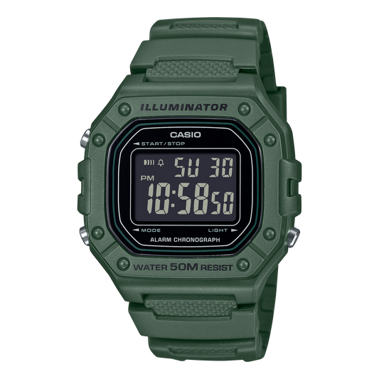 Casio D394 digital watch front view black dial