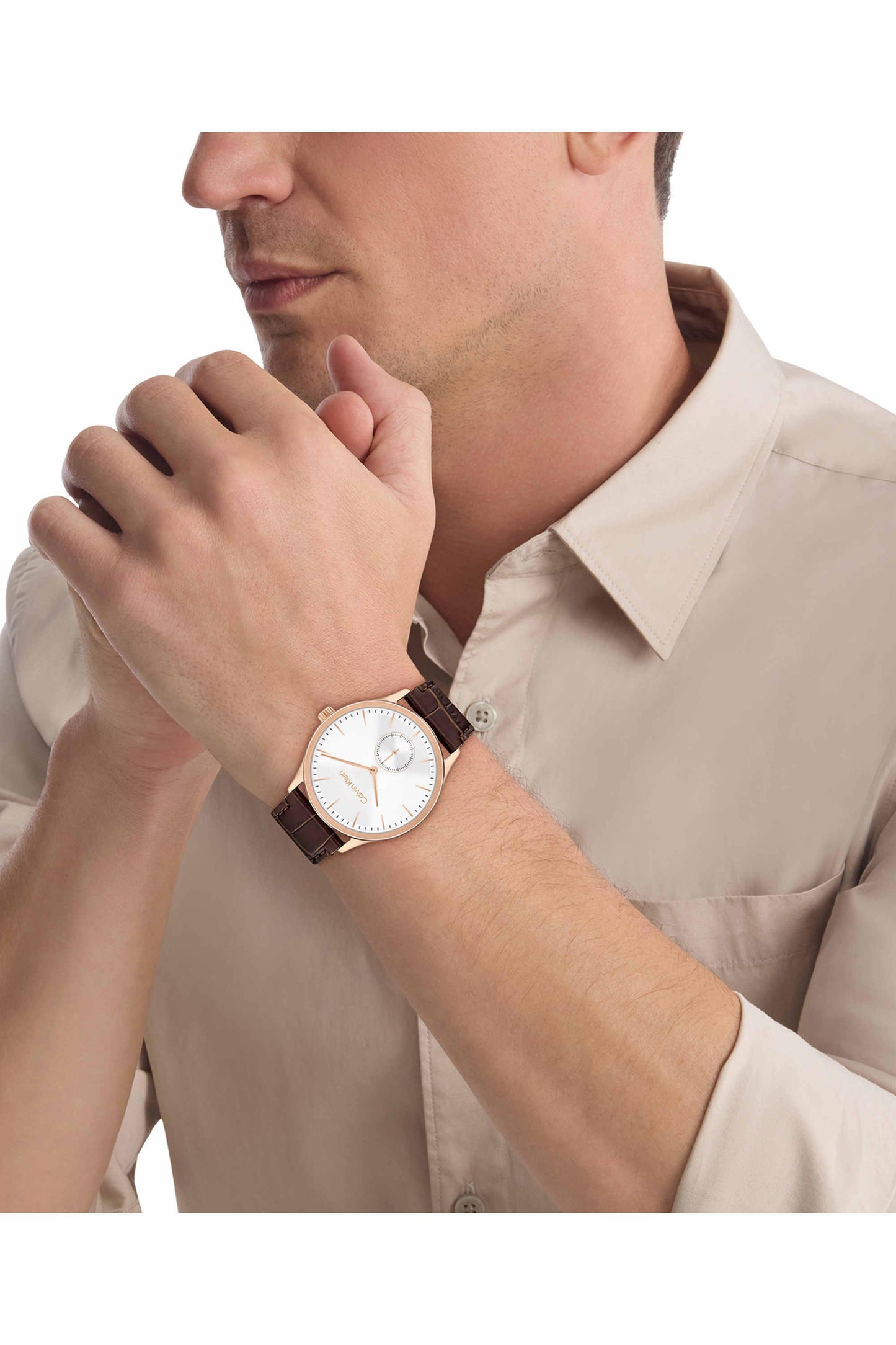 Calvin Klein 25200553 Tailored Men's Brown Leather Analog Small Seconds Watch