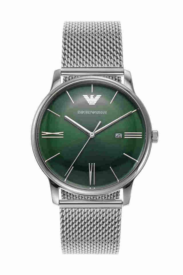 Emporio Armani AR11578I Minimalist Men's Green Dial Silver Mesh Stainless Steel Watch