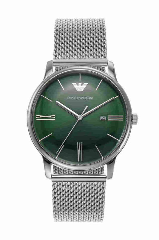 Emporio Armani AR11578I Minimalist Men's Green Dial Silver Mesh Stainless Steel Watch