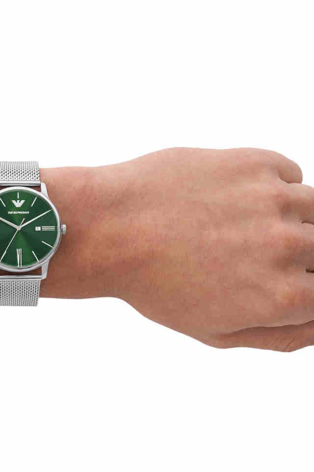 Emporio Armani AR11578I Minimalist Men's Green Dial Silver Mesh Stainless Steel Watch
