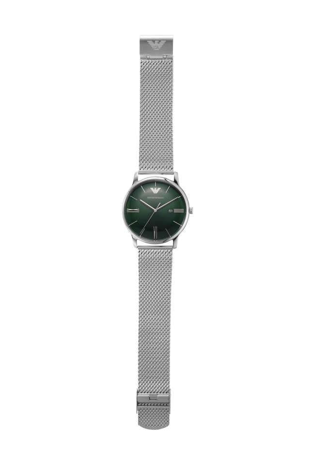 Emporio Armani AR11578I Minimalist Men's Green Dial Silver Mesh Stainless Steel Watch