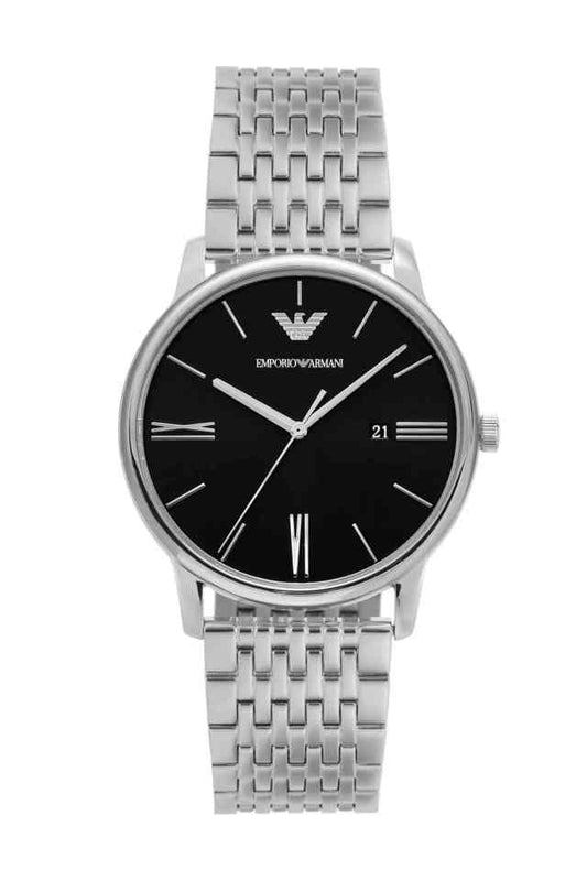Emporio Armani AR11600I Minimalist Men's Black Dial Silver Stainless Steel Analog Watch