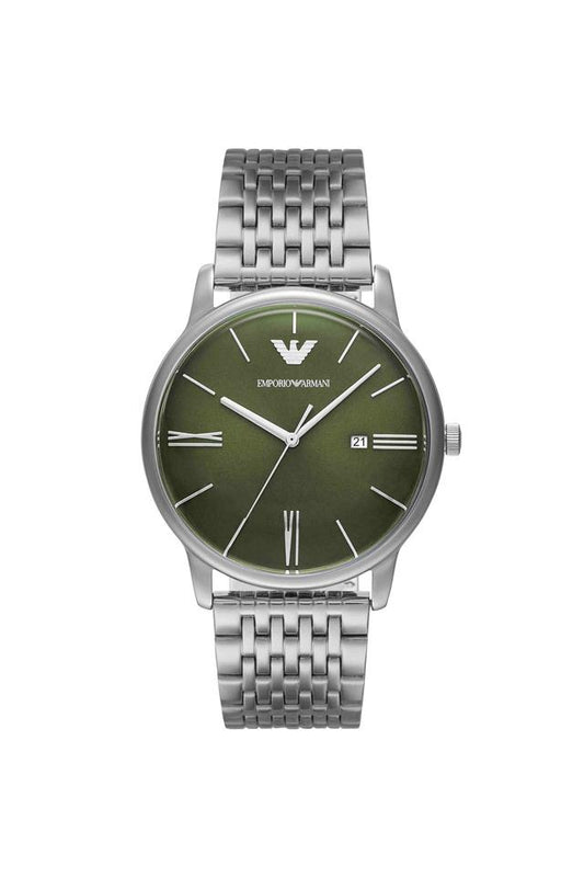 Emporio Armani AR11644I Minimalist Men's Green Dial Silver Stainless Steel Analog Watch