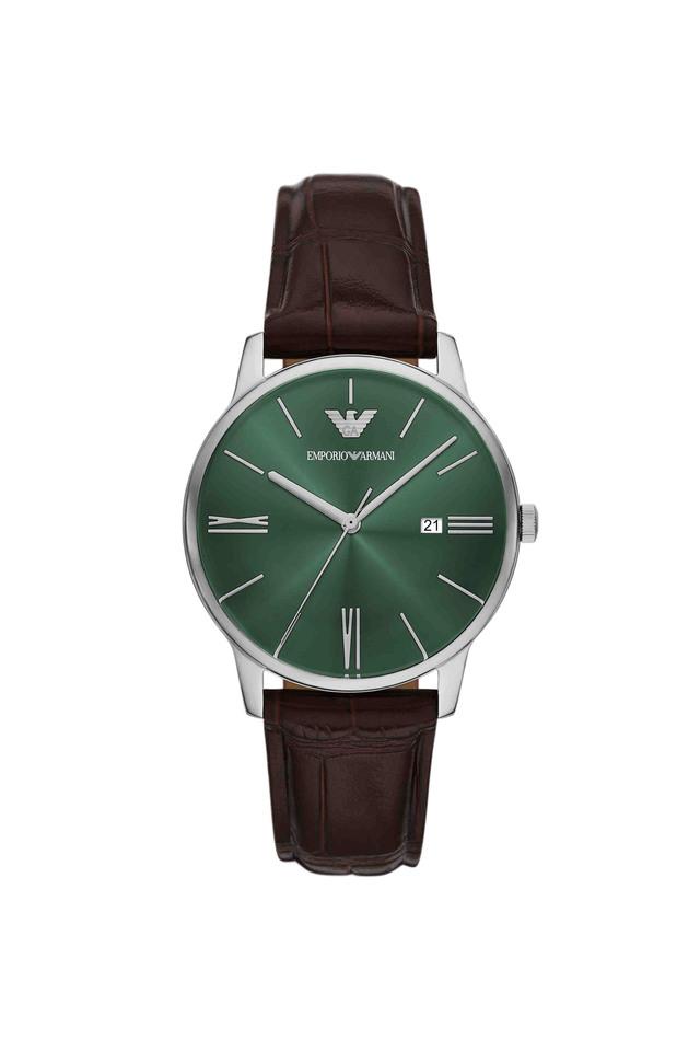 Emporio Armani AR11672I Minimalist Men's Green Dial Brown Leather Analog Watch